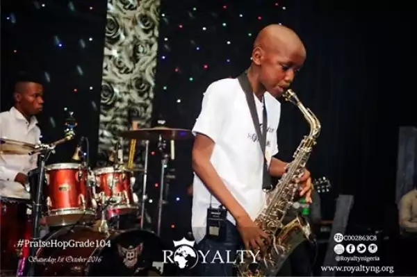 2Face Idibia’s Son Nino Shows Off His Saxophone Skills As He Performs At Event (Photos)